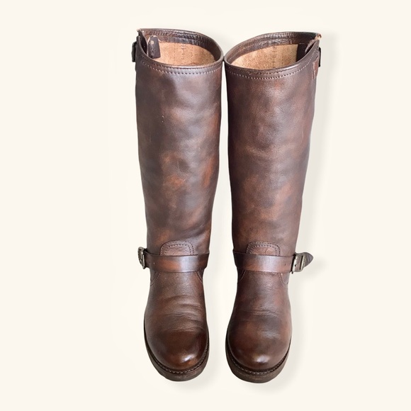 Frye Veronica Slouch Brown Leather Engineer Boots - Picture 9 of 16